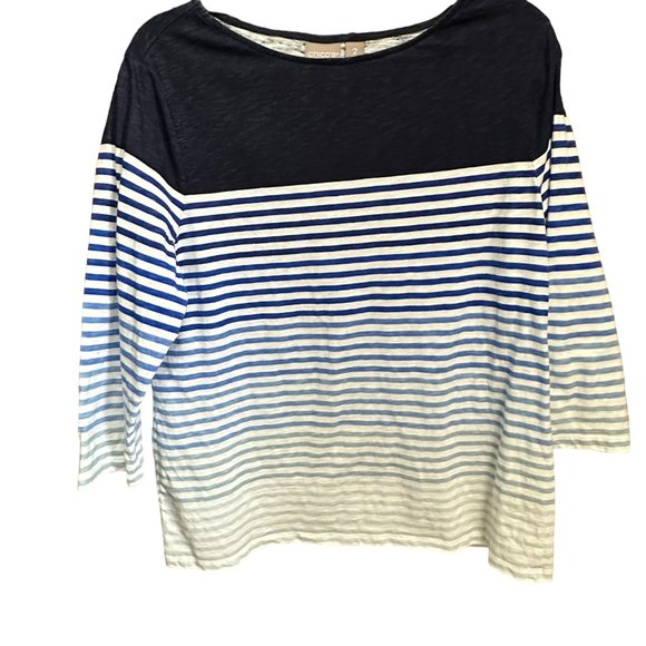 Chico’s size 2(L/12) 100% cotton blue stripe 3/4 sleeve top - Picture 1 of 6